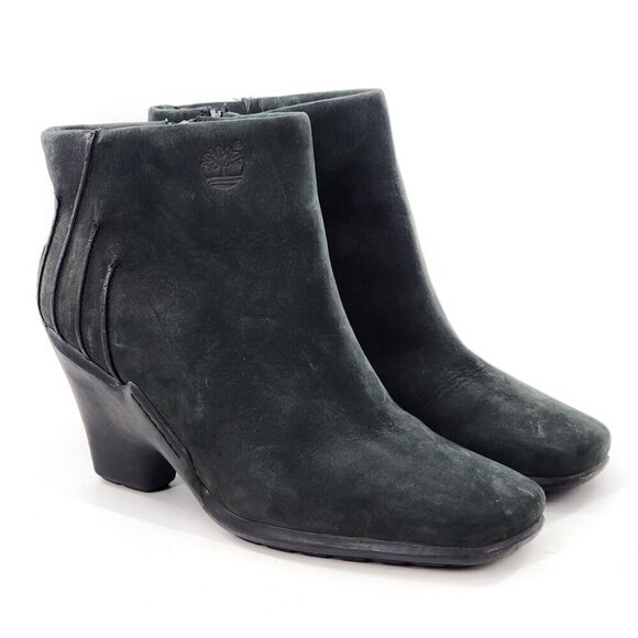 TIMBERLAND Baychester Black Nubuck Square Toe Heel Side Zip Ankle Boot - Picture 4 of 9